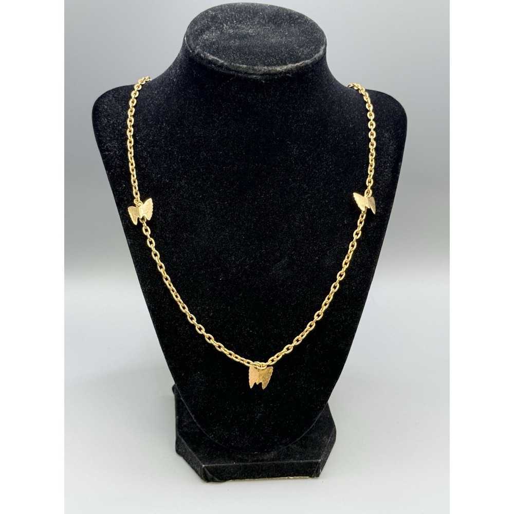 Shiny Gold Tone Fixed Butterflies Chain Long Necklace